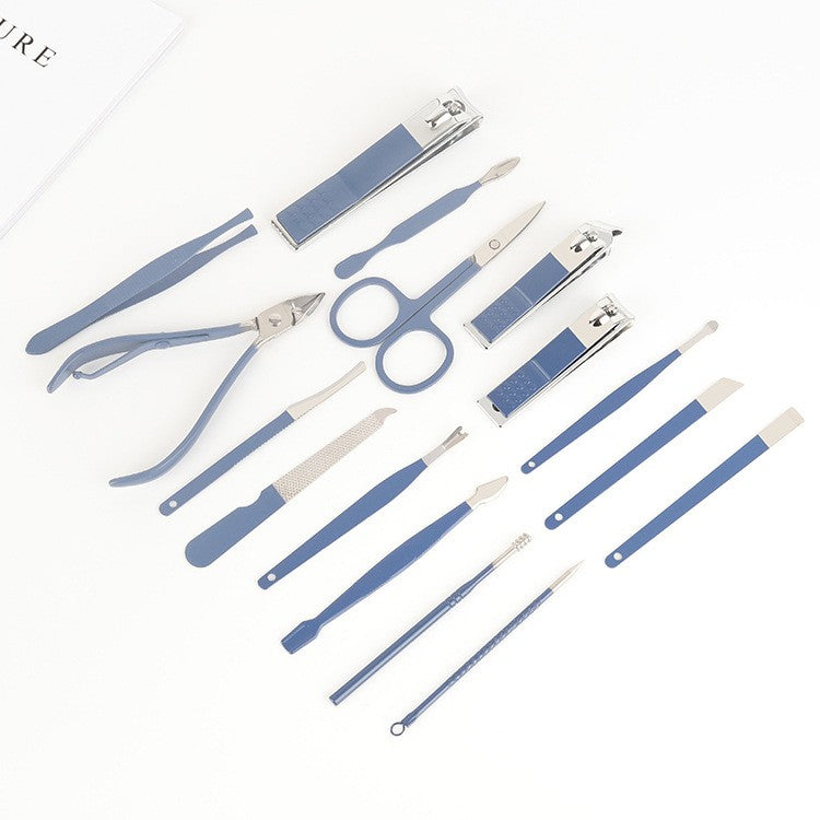 Set Manichiura si Pedichiura Profesionist, Kit Ingrijire Faciala 16 Piese, Otel Carbon, Etui Piele Ecologica, Mov