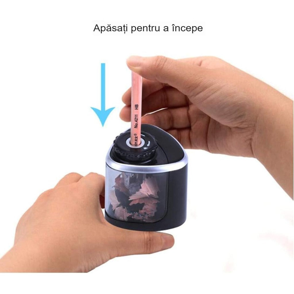 Ascutitoare Electrica Semi-Automata, Dublu Mod de Utilizare Manual si Electric, Portabila, Carcasa Plastic Rezistent, Compatibila Creioane 6-8 mm, 6.5 x 6.5 x 7.5 cm, Negru