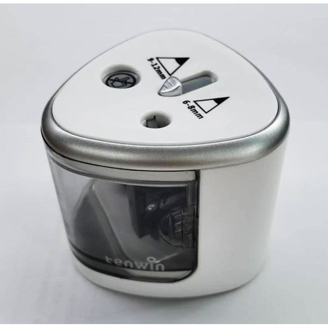 Ascutitoare Electrica cu 2 Gauri pentru Creioane Standard si Groase, Compatibila 6-12 mm, Alimentare 4 Baterii AA, Plastic Rezistent, 7.5 x 7.5 x 7.5 cm, Gri