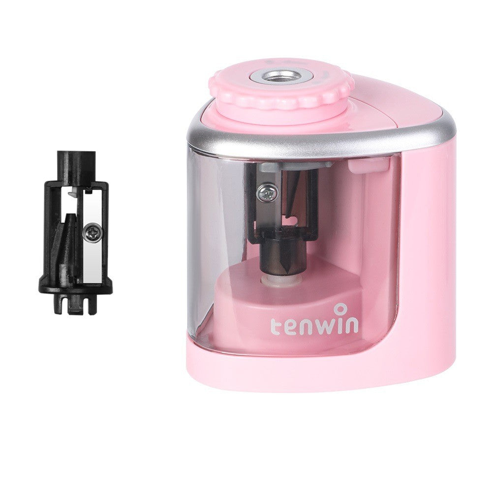 Ascutitoare Electrica Semi-Automata Pentru Creioane 6-8 mm, Mod Dublu Electric si Manual, Plastic Rezistent, 6.5 x 6.5 x 7.5 cm, Roz