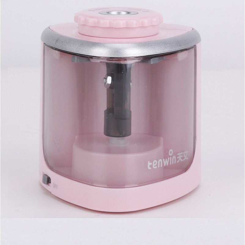 Ascutitoare Electrica Semi-Automata Pentru Creioane 6-8 mm, Mod Dublu Electric si Manual, Plastic Rezistent, 6.5 x 6.5 x 7.5 cm, Roz