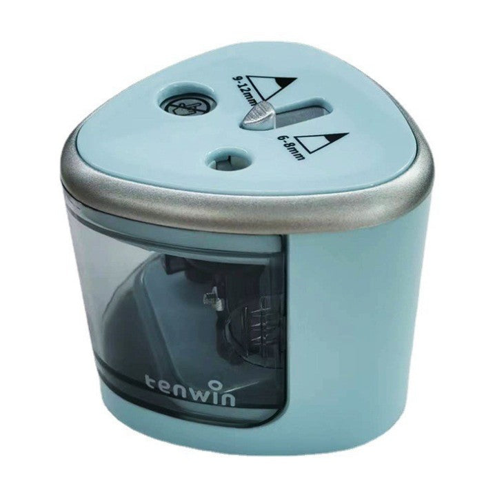 Ascutitoare Electrica cu 2 Gauri, pentru Creioane Standard si Groase 6-12 mm, Alimentare 4 Baterii AA, Plastic, 7.5 x 7.5 x 7.5 cm, Albastru