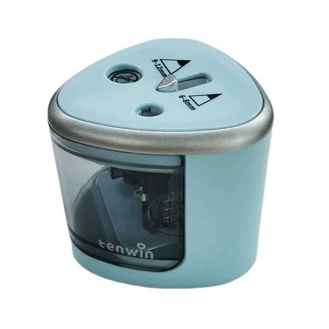 Ascutitoare Electrica cu 2 Gauri, pentru Creioane Standard si Groase 6-12 mm, Alimentare 4 Baterii AA, Plastic, 7.5 x 7.5 x 7.5 cm, Albastru