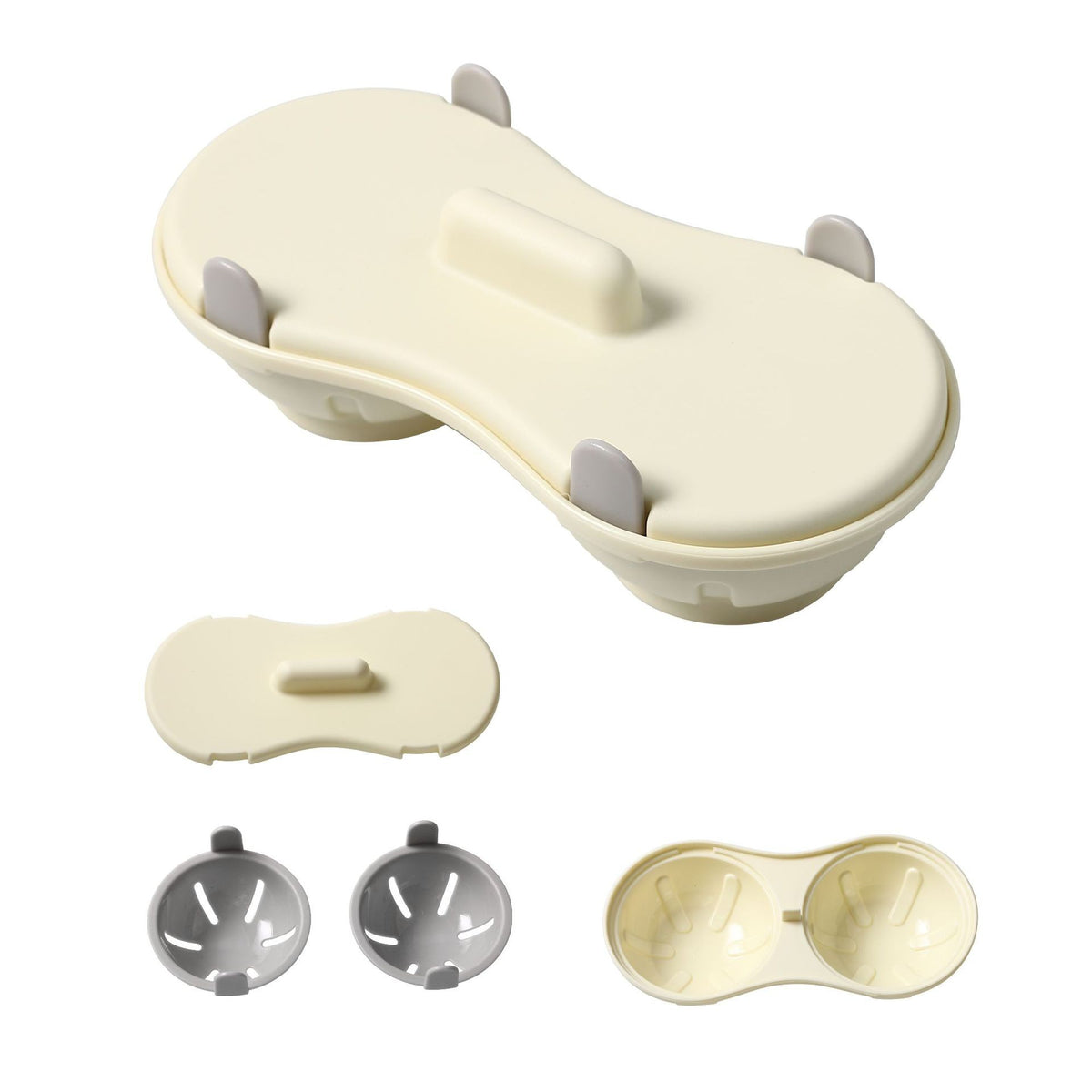 Aparat Pentru Gătit Ouă La Microunde, Recipient Cu 2 Compartimente Pentru Ouă Poșate, Plastic PP Rezistent La Căldură, 22 x 11.8 x 8 cm, Gri