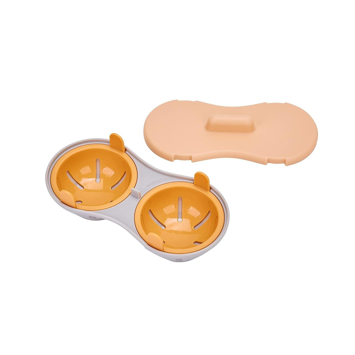Recipient Dublu pentru Gătit Ouă la Microunde, Formă pentru Ouă Poșate cu Bază Antialunecare, Plastic PP, 22 x 11.8 x 8 cm, Portocaliu
