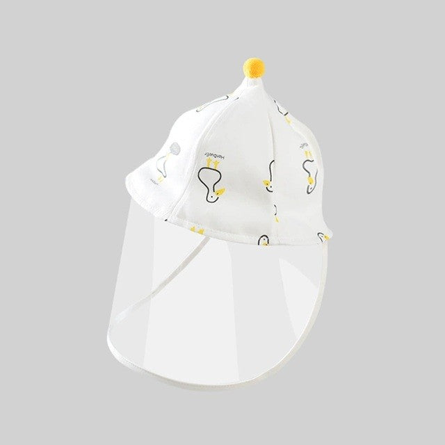 Pălărie de Protecție pentru Bebeluși, Model Pescăresc cu Mască Detașabilă și Fermoar, Bumbac Respirabil, 48 cm, 6-12 Luni, Alb/Model Rățuște