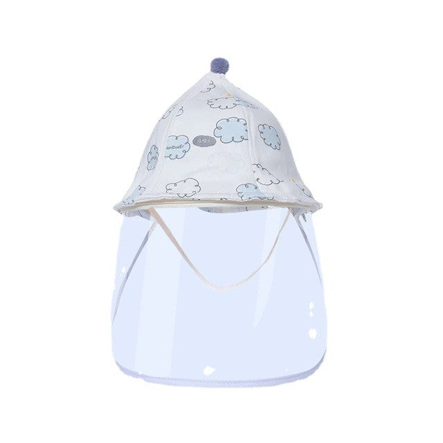 Palarie de Protectie pentru Bebelusi, Model Pescaresc cu Viziera Detasabila si Fermoar, Bumbac Respirabil, Primavara-Toamna, 42 cm, 0-3 Luni, Bleu cu Norisori
