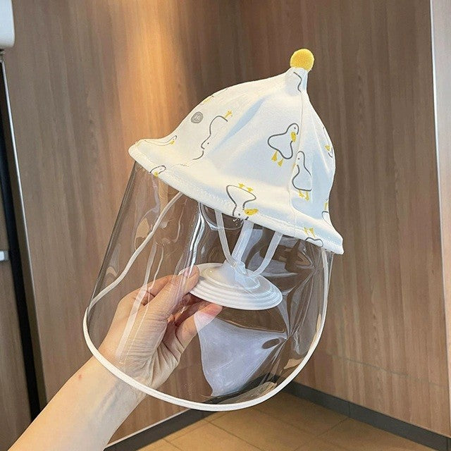 Pălarie de Protecție pentru Bebeluși, Model Pescăresc cu Vizieră Detașabilă și Fermoar, Bumbac Respirabil, Model Rățuște, 45 cm, 3-6 Luni, Alb