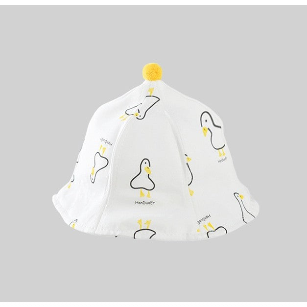 Pălarie de Protecție pentru Bebeluși, Model Pescăresc cu Vizieră Detașabilă și Fermoar, Bumbac Respirabil, Model Rățuște, 45 cm, 3-6 Luni, Alb