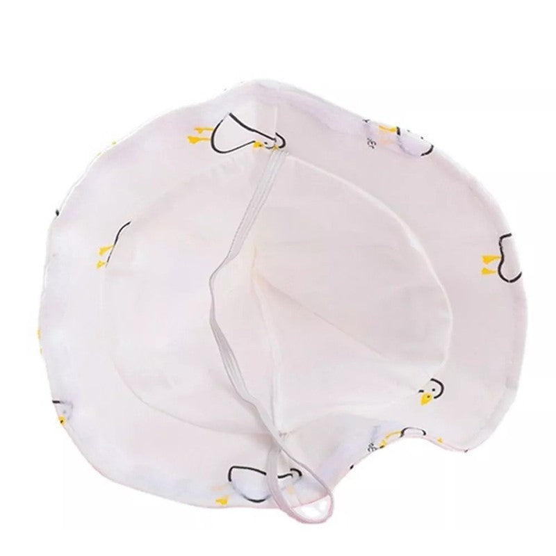 Pălarie de Protecție pentru Bebeluși, Model Pescăresc cu Vizieră Detașabilă și Fermoar, Bumbac Respirabil, Model Rățuște, 45 cm, 3-6 Luni, Alb
