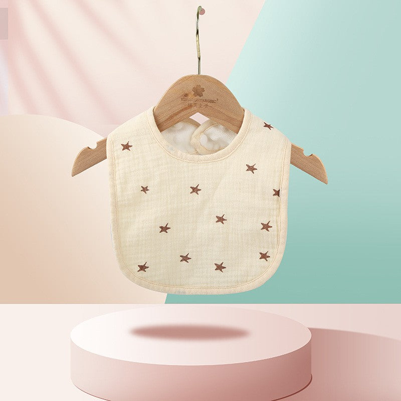 Baveta Bebelusi in Forma de U, Protectie Impermeabila si Absorbanta, 100% Bumbac cu 4 Straturi, Inchidere cu Capse, Model Stelute, 21x30 cm, Crem