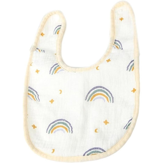 Bavetă Bebeluși în Formă de U, Rezistentă la Apă și Ultra-Absorbantă, 100% Bumbac cu 4 Straturi, Capse Ajustabile, Model Curcubeu, Bej, 21x30 cm