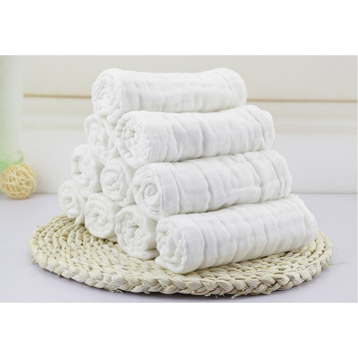 Prosop Absorbant Bebelusi, Tifon din Bumbac 100% cu 6 Straturi, Laveta Moale pentru Fata si Baitza, 30 x 30 cm, Alb