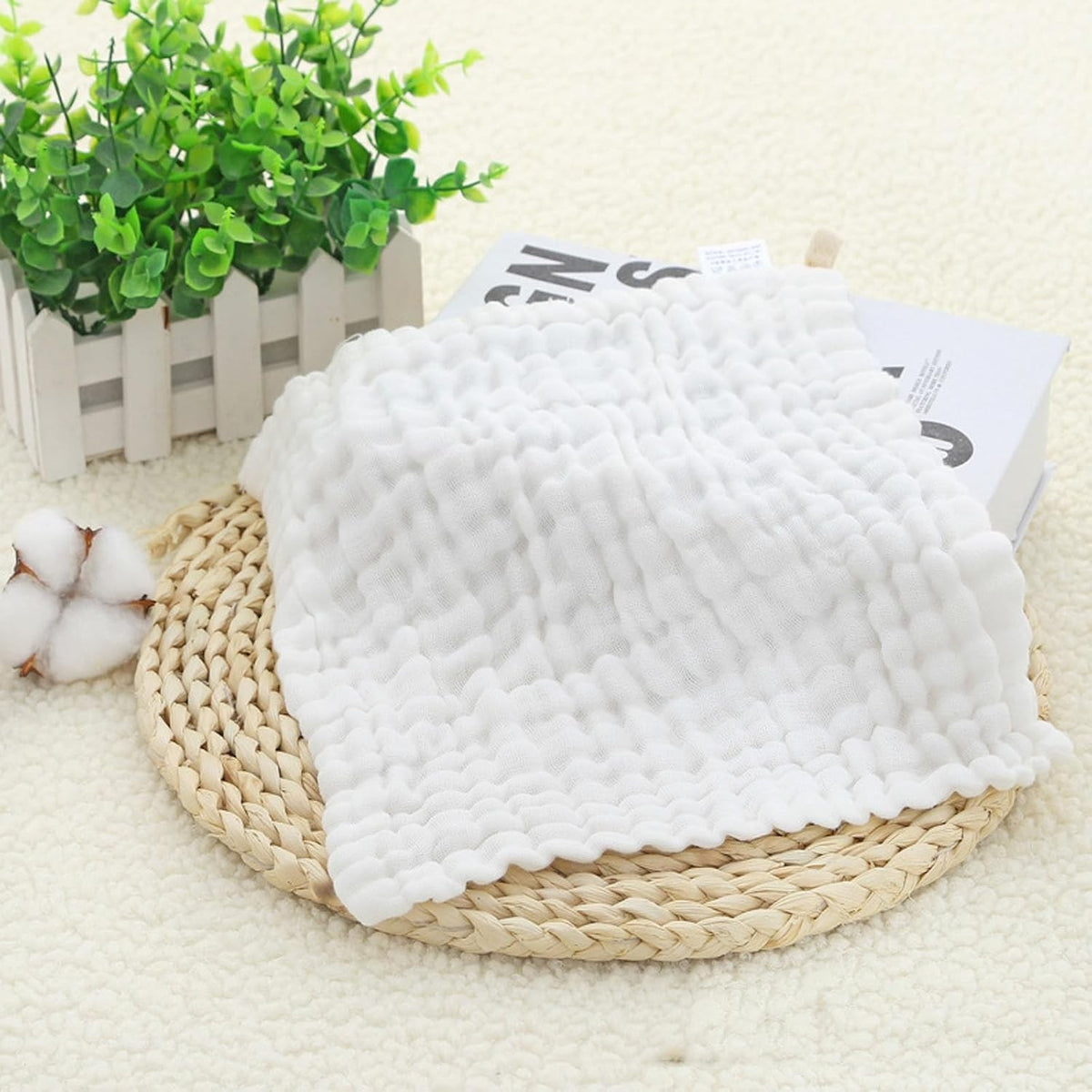 Prosop Absorbant Bebelusi, Tifon din Bumbac 100% cu 6 Straturi, Laveta Moale pentru Fata si Baitza, 30 x 30 cm, Alb
