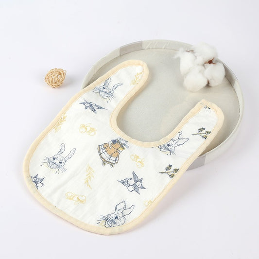 Bavetă Bebe în Formă de U, Protecție Impermeabilă și Absorbantă, 4 Straturi Bumbac 100%, Închidere cu Capse Ajustabile, 21x30 cm, Bej