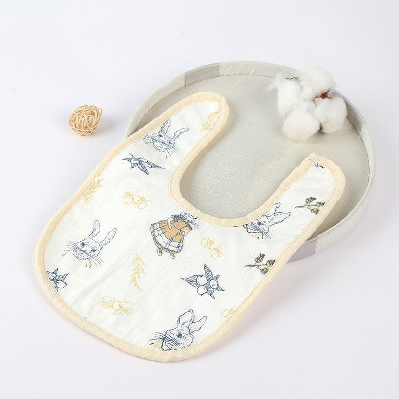 Bavetă Bebe în Formă de U, Protecție Impermeabilă și Absorbantă, 4 Straturi Bumbac 100%, Închidere cu Capse Ajustabile, 21x30 cm, Bej