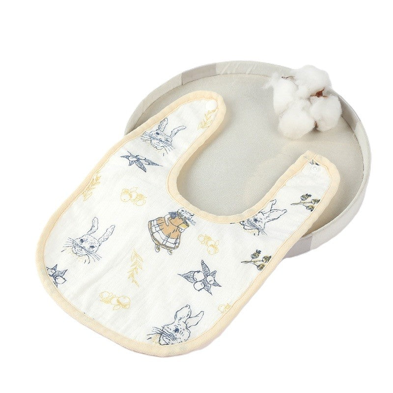 Bavetă Bebe în Formă de U, Protecție Impermeabilă și Absorbantă, 4 Straturi Bumbac 100%, Închidere cu Capse Ajustabile, 21x30 cm, Bej