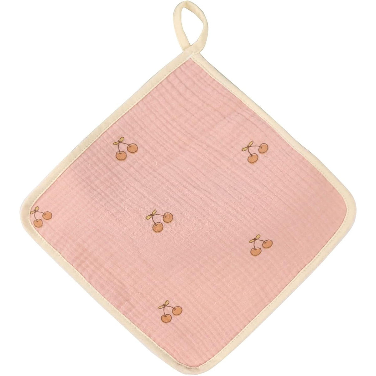 Prosop Absorbant pentru Bebelusi, 6 Straturi Tifon Creponat, Bumbac 100% Moale cu Agatatoare, Roz cu Cirese, 25 x 25 cm