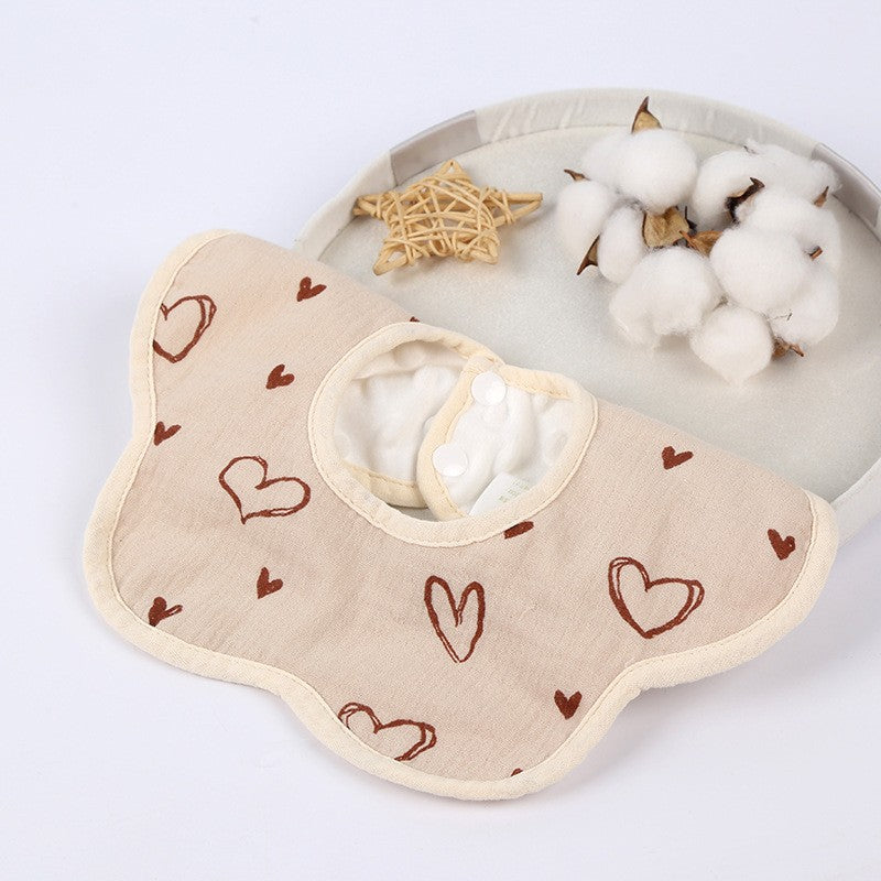 Baveta Tip Floare pentru Copii 0-12 Luni, Rezistenta la Apa, 8 Straturi Absorbante, Bumbac 100%, Inchidere cu Capse, 26 x 29 cm, Crem
