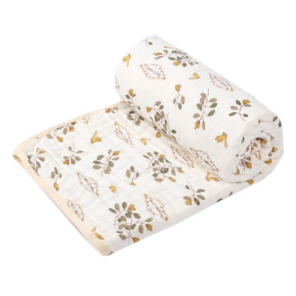 Prosop Baie Bebelusi si Copii, Bumbac Muselina cu 6 Straturi, Absorbant si Moale, Model Frunze, Bej Galben, 110x110 cm