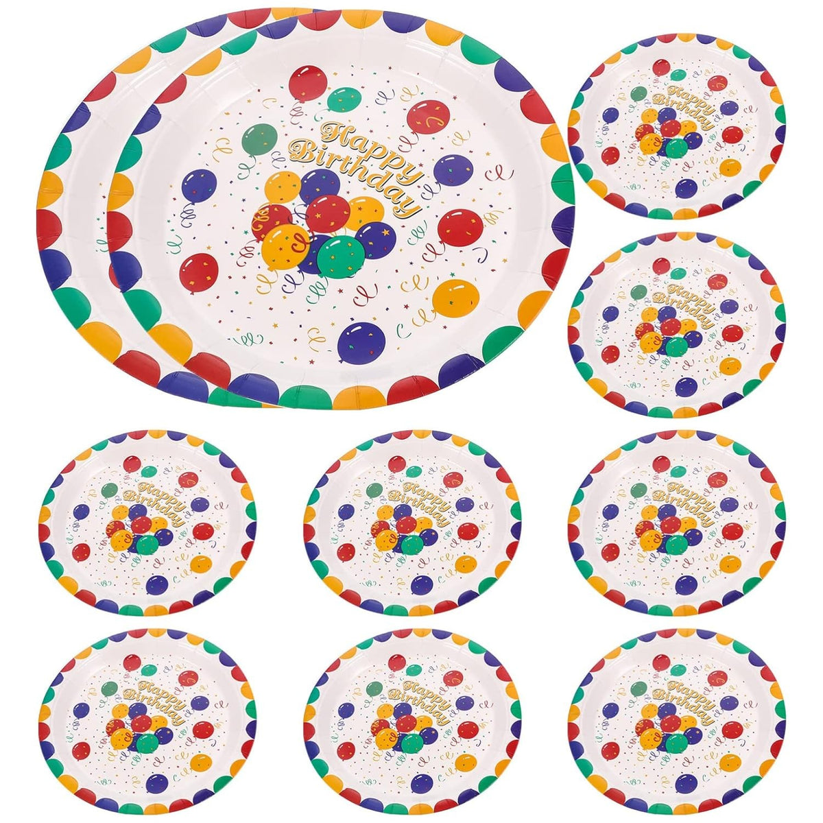 Set 10 Farfurii de Unica Folosinta, Model Happy Birthday pentru Aniversari, Carton Rezistent, Diametru 18 cm, Multicolor
