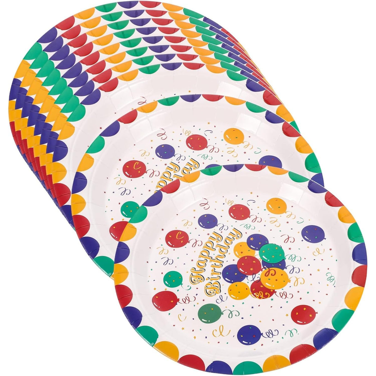 Farfurii de Unica Folosinta pentru Petrecere, Model Happy Birthday, Carton Rezistent, 23 cm, Multicolor, Set 10 Bucati