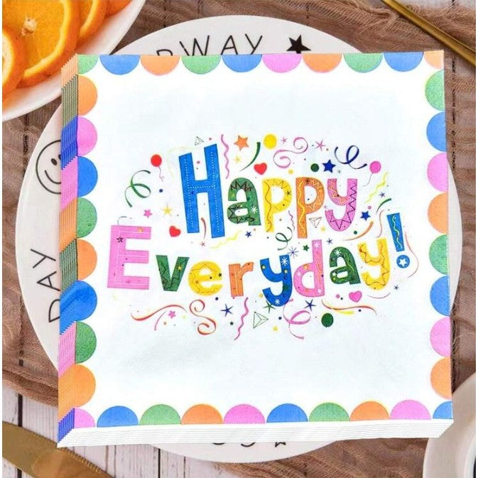 Set 20 Șervețele de Masă Decorative, Design Happy Everyday, Material Hârtie Rezistentă, Multicolor, 33 x 33 cm, 20 Bucăți