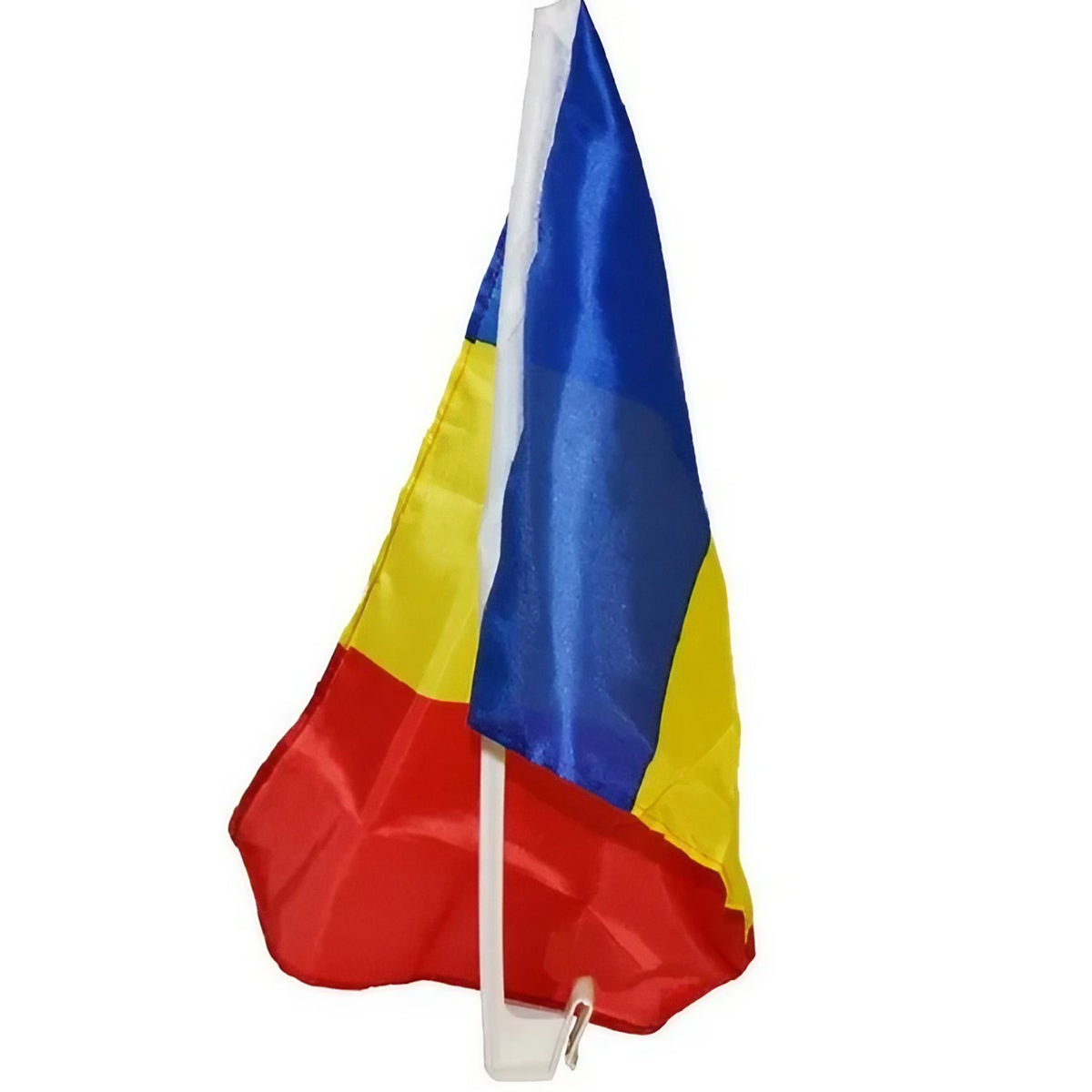 Set 10 Steaguri Tricolor Auto Romania, Drapel cu Suport Plastic pentru Geam, Poliester Rezistent, 45 x 30 cm, Multicolor, 10 Bucati