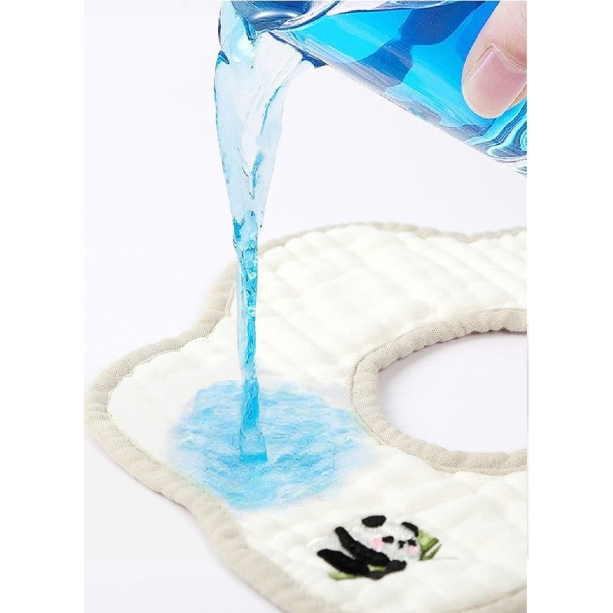 Baveta Bebe Tip Floare, Rotire 360 Grade, Impermeabila cu 8 Straturi Absorbante, Bumbac 100%, Model Tricotat cu Panda, 0-12 Luni, 26 x 29 cm, Alb