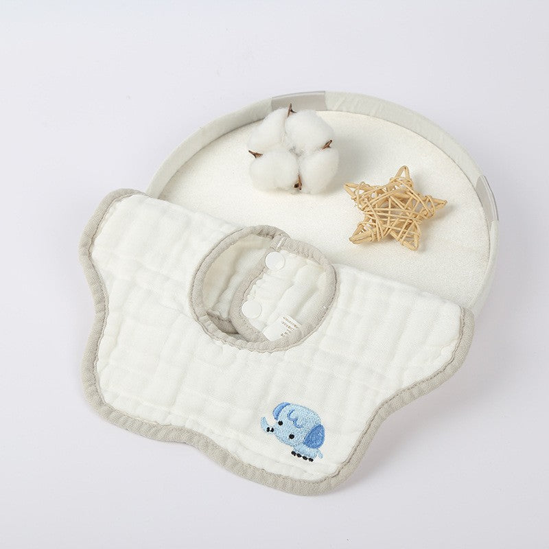Baveta Tip Floare pentru Bebelusi, Protectie 8 Straturi Impermeabile, Bumbac 100% Absorbant, Inchidere cu Capse, Rotire 360 Grade, 0-12 Luni, 26 x 29 cm, Alb