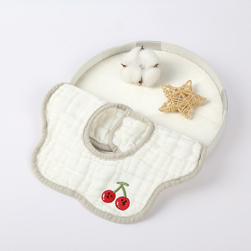 Baveta Tip Floare pentru Bebelusi, Protectie Rezistenta la Apa, 8 Straturi Absorbante, Bumbac 100%, Model Tricotat cu Panda, Inchidere Capse, 0-12 Luni, 26 x 29 cm, Alb