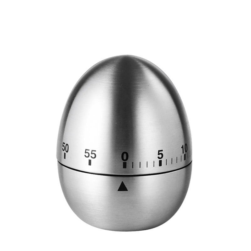 Cronometru de Bucatarie Mecanic, Temporizator 60 Minute cu Alarma Sonora, Forma de Ou, Otel Inoxidabil, 8 x 6 cm, Argintiu