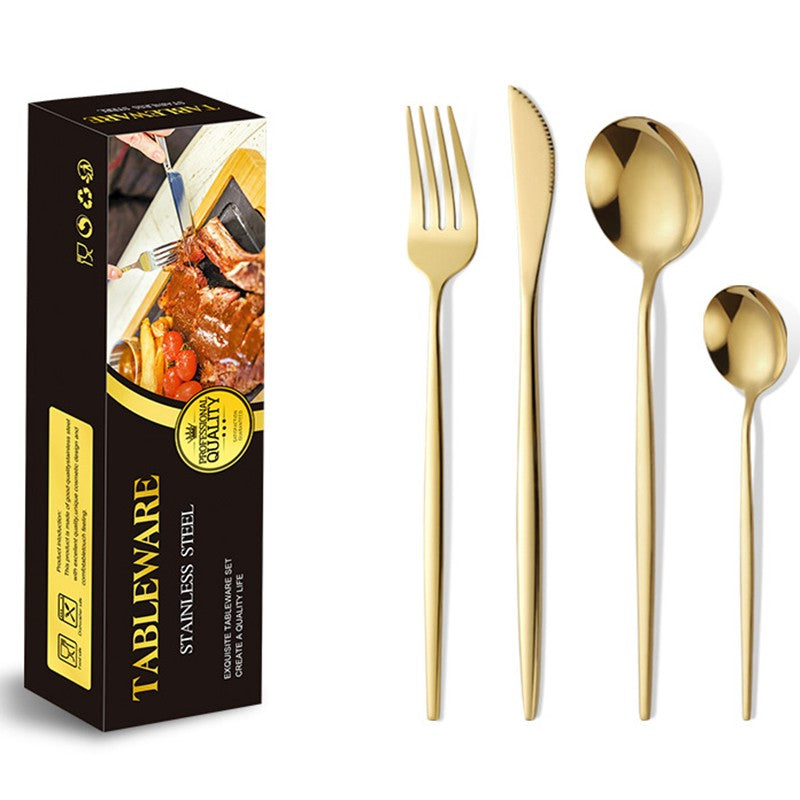 Set Tacamuri Portugheze, Serviciu Masa 24 Piese, Design Modern, Otel Inoxidabil, 6 Persoane, Auriu