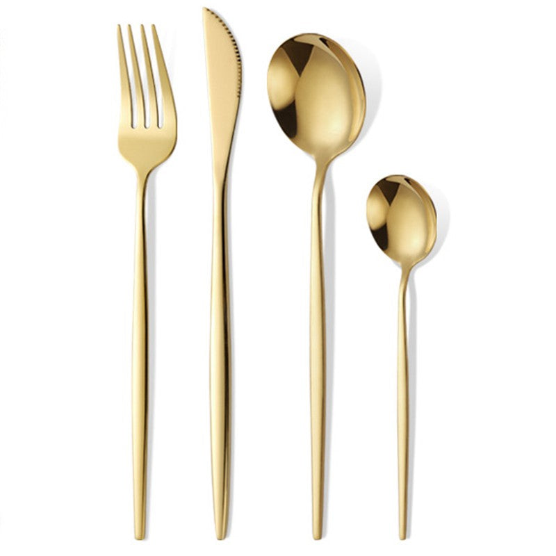 Set Tacamuri Portugheze, Serviciu Masa 24 Piese, Design Modern, Otel Inoxidabil, 6 Persoane, Auriu