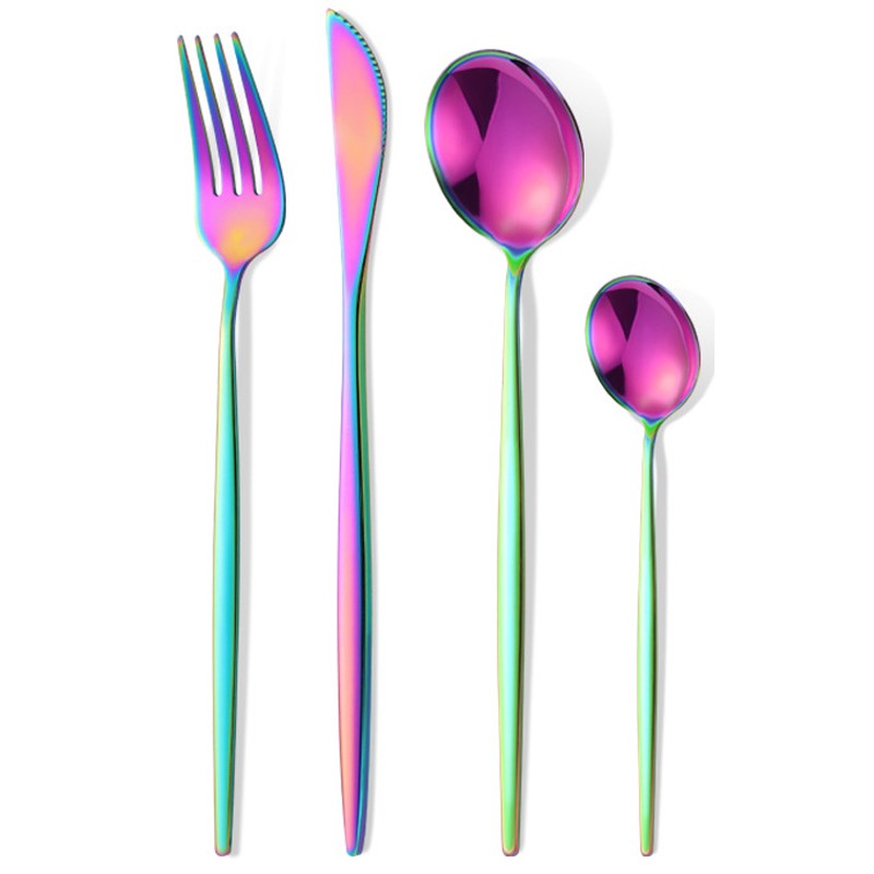 Set Tacamuri Portugheze, Serviciu Masa 24 Piese pentru 6 Persoane, Design Modern, Otel Inoxidabil, Multicolor Fade