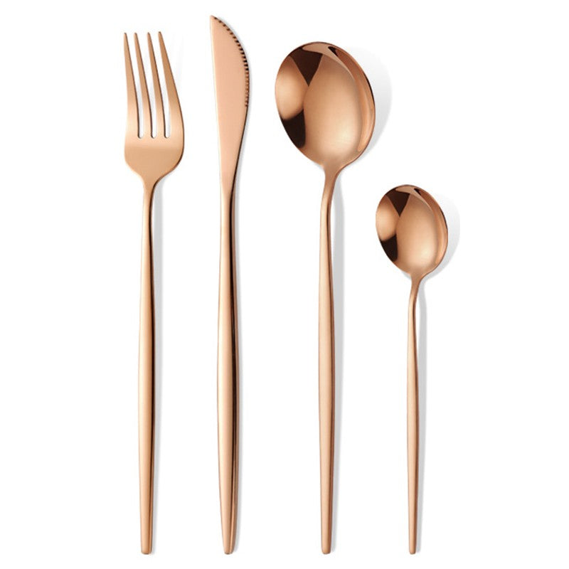 Set Tacamuri Portugheze, Serviciu Masa 24 Piese pentru 6 Persoane, Design Modern, Otel Inoxidabil, 6 Cutite, 6 Furculite, 6 Linguri, 6 Lingurite, Gold