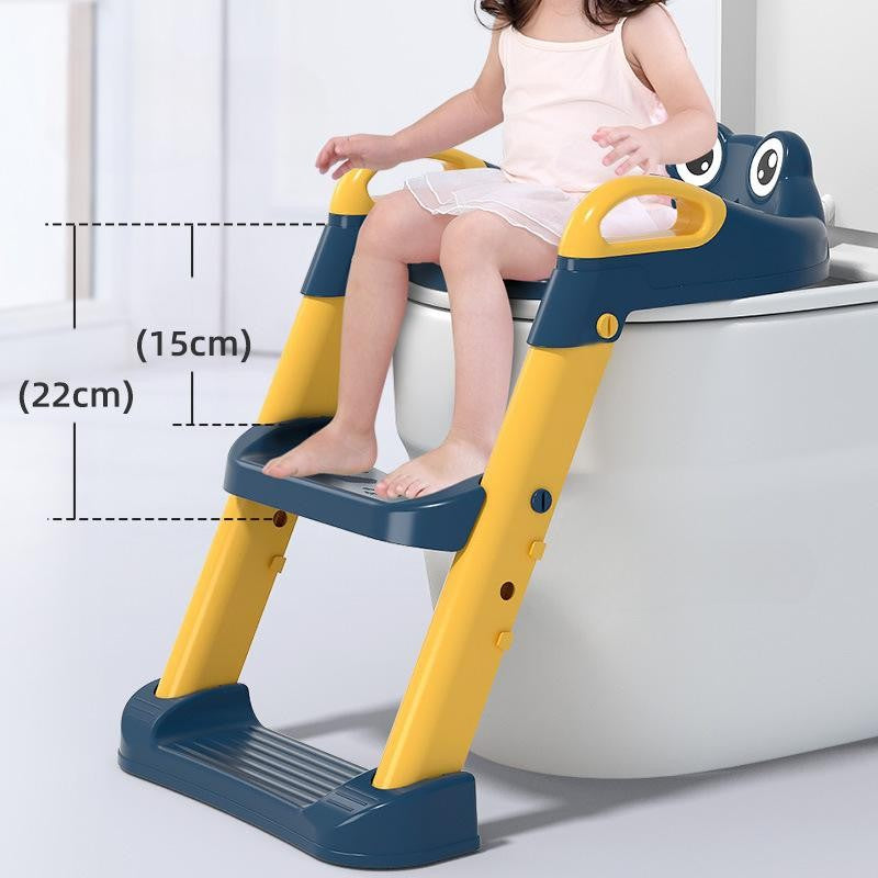 Reductor WC Si Scaunel Inaltator Pentru Copii 1-7 Ani, 2 Trepte Reglabile, Pliabil Cu Spatar Si Manere, Colac Moale PVC, Plastic, 58 x 39.5 x 35 cm, Albastru/Portocaliu