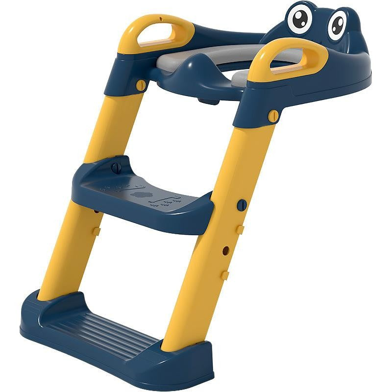 Reductor WC Si Scaunel Inaltator Pentru Copii 1-7 Ani, 2 Trepte Reglabile, Pliabil Cu Spatar Si Manere, Colac Moale PVC, Plastic, 58 x 39.5 x 35 cm, Albastru/Portocaliu