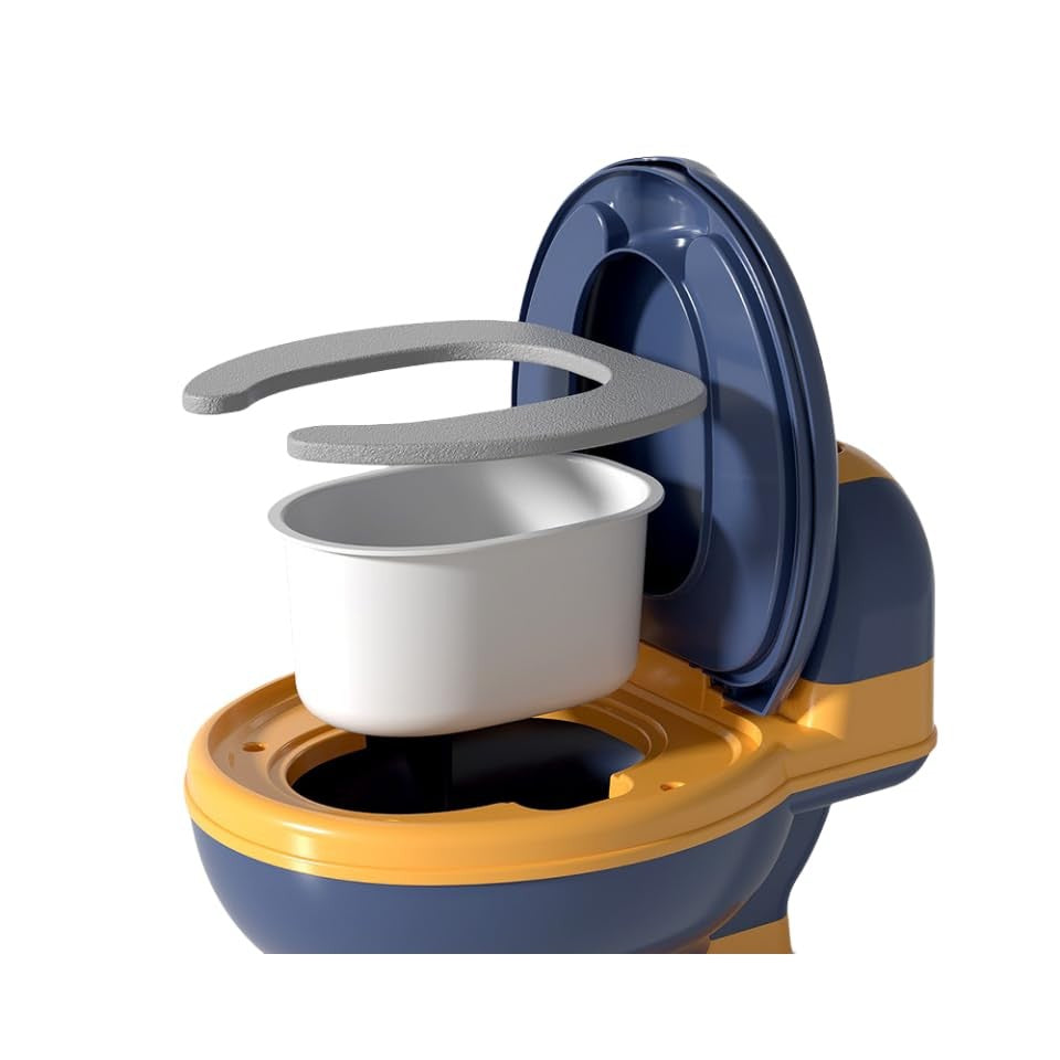 Oliță Bebelusi și Copii 1-8 Ani, Model Toaletă Realistă cu Colac Moale PVC, Compartiment Depozitare și Bază Antiderapantă, Plastic Durabil, 34 x 32 x 19 cm, Albastru/Portocaliu