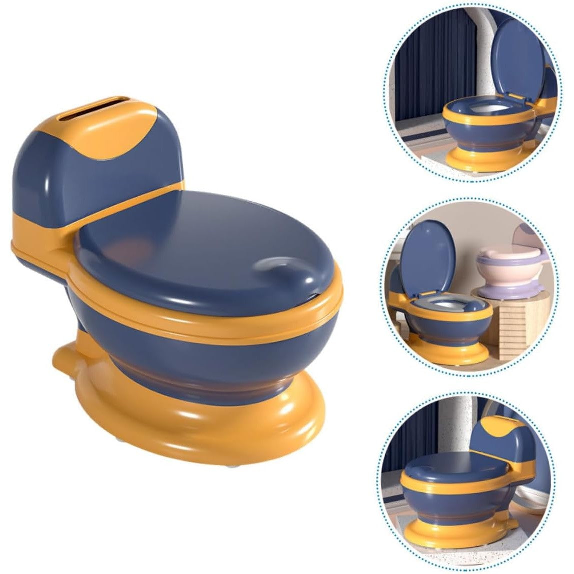 Oliță Bebelusi și Copii 1-8 Ani, Model Toaletă Realistă cu Colac Moale PVC, Compartiment Depozitare și Bază Antiderapantă, Plastic Durabil, 34 x 32 x 19 cm, Albastru/Portocaliu