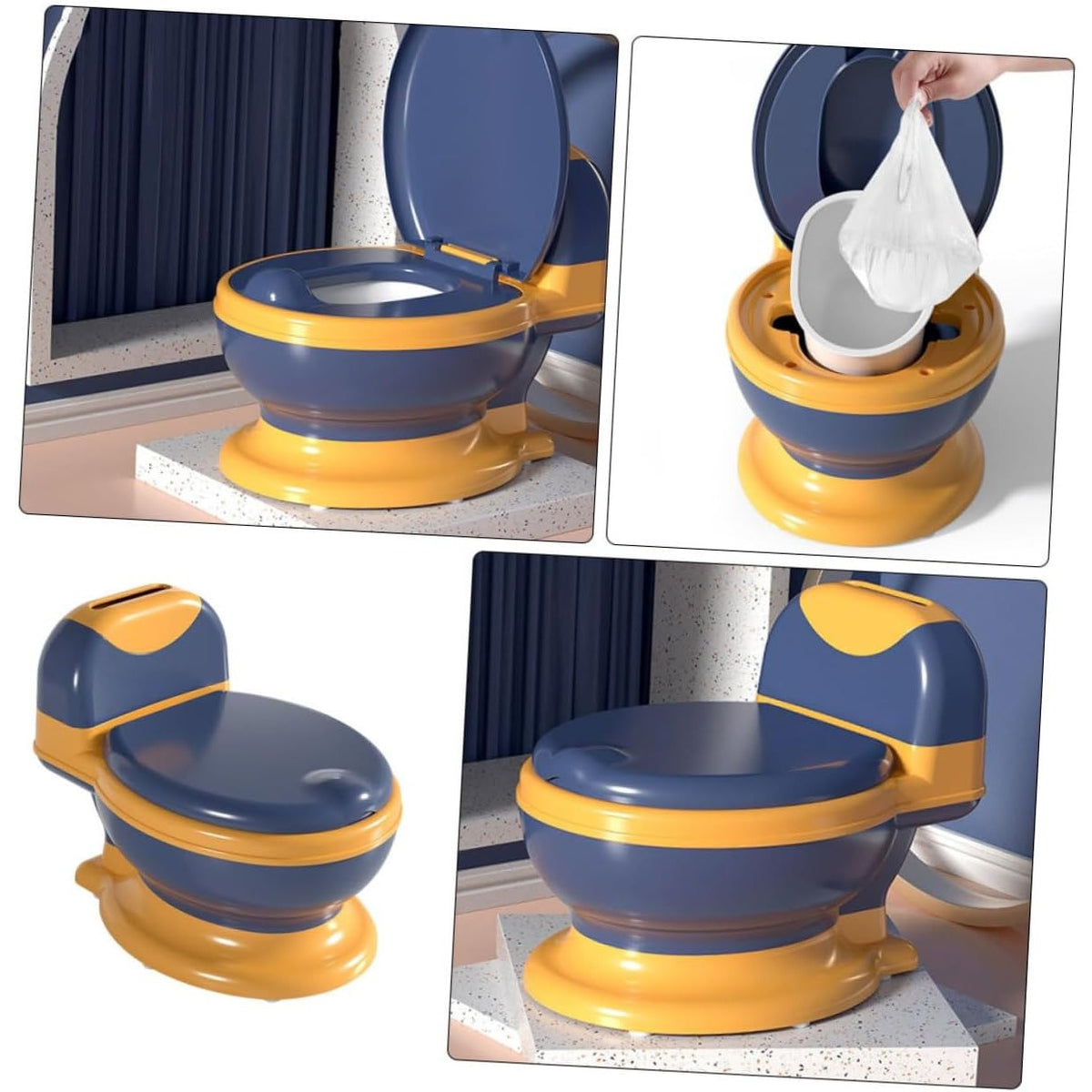 Oliță Bebelusi și Copii 1-8 Ani, Model Toaletă Realistă cu Colac Moale PVC, Compartiment Depozitare și Bază Antiderapantă, Plastic Durabil, 34 x 32 x 19 cm, Albastru/Portocaliu