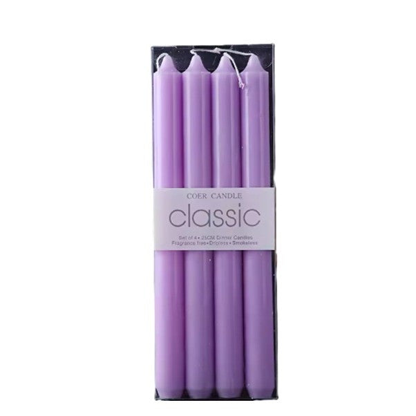 Set 4 Lumanari pentru Masa, Model Cilindric Antifum si Fara Miros, Parafina, 2.2 x 25 cm, Mov
