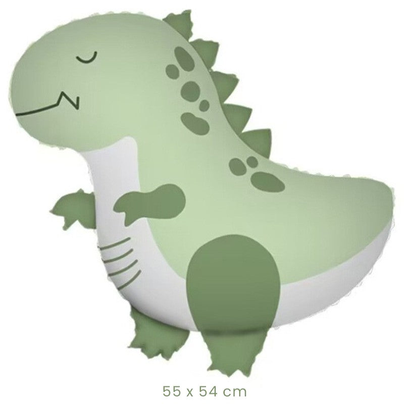 Balon din Folie Metalizată, Figurină Animată Model Dinozaur, Compatibil Aer sau Heliu, Include Pai Umflare, 55 x 54 cm, Verde