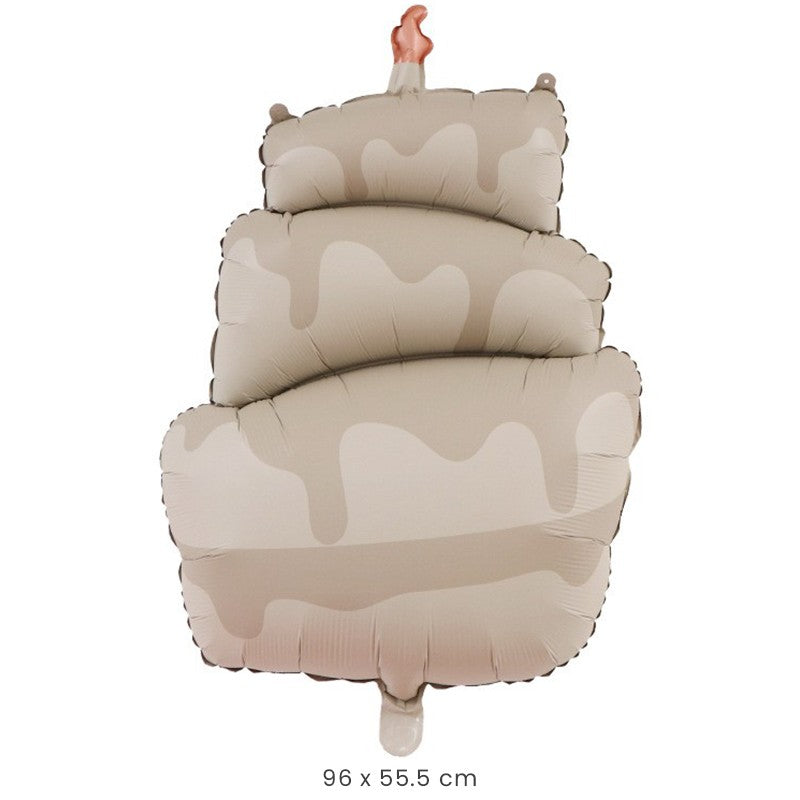 Balon din Folie Metalizata, Model Tort Aniversar, Figurina Animata Decorativa, Compatibil Aer sau Heliu, include Pai Umflare, 96 x 55.5 cm, Maro Havana