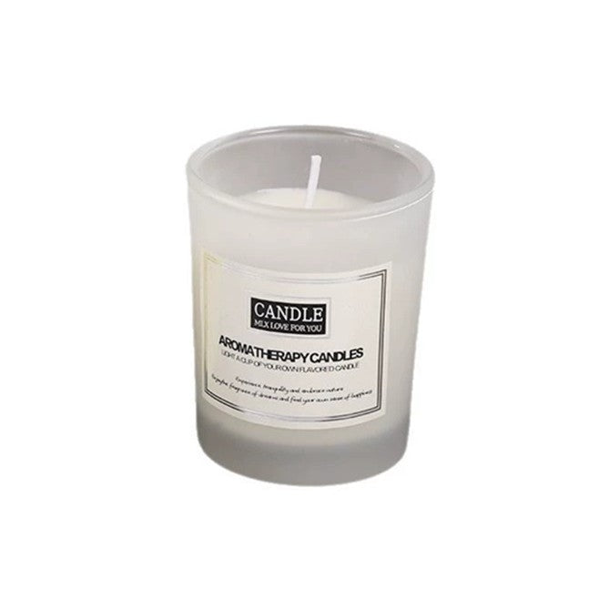Lumanare Parfumata pentru Aromaterapie, Amestec Ceara de Soia Fara Fum, Borcan Sticla Translucida, Aroma Frezie si Pere, 50 g, 6.2 x 5.2 cm, Alb