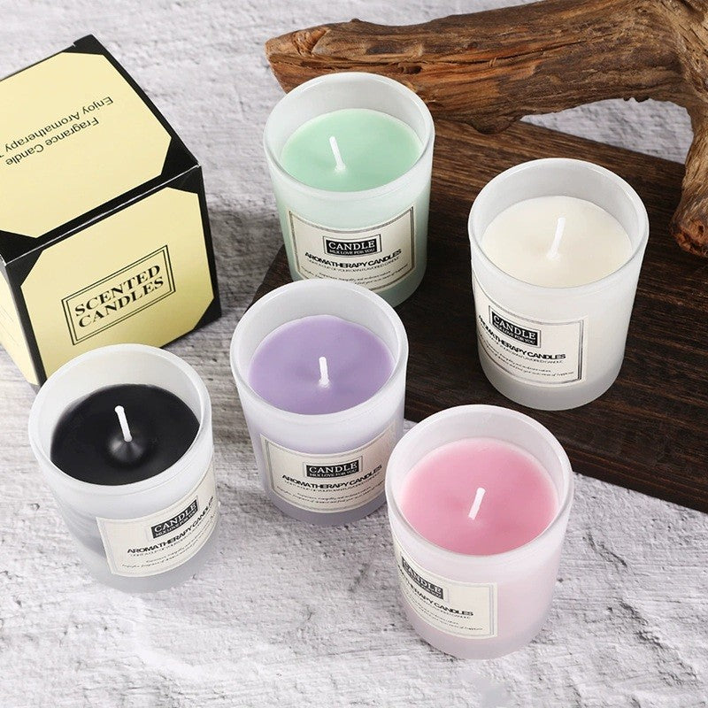 Lumanare Parfumata pentru Aromaterapie, Amestec Ceara de Soia Fara Fum, Borcan Sticla Translucida, Aroma Frezie si Pere, 50 g, 6.2 x 5.2 cm, Alb