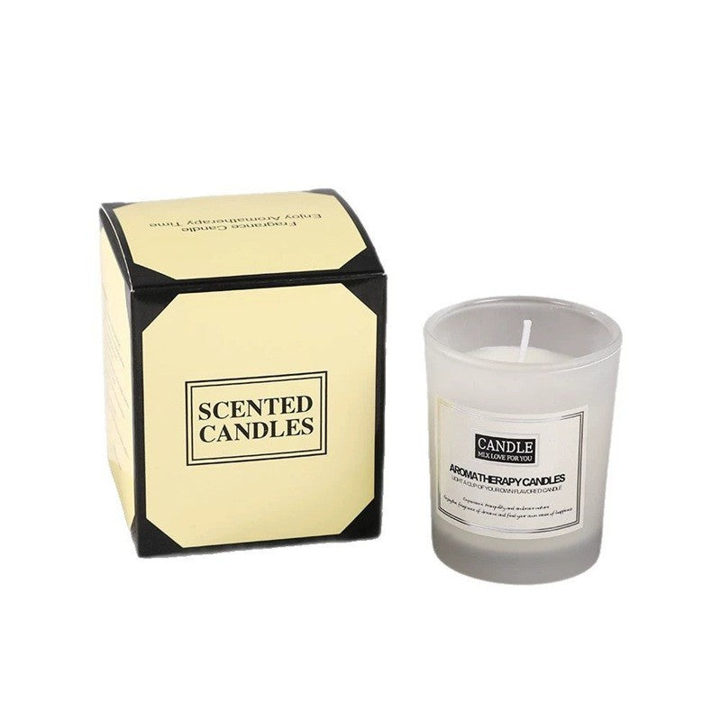 Lumanare Parfumata pentru Aromaterapie, Amestec Ceara de Soia Fara Fum, Borcan Sticla Translucida, Aroma Frezie si Pere, 50 g, 6.2 x 5.2 cm, Alb