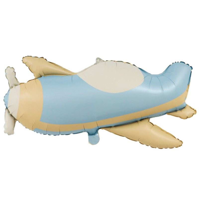 Balon din Folie Metalizata, Model Avion, Figurina Animata Decorativa, Umflare cu Aer sau Heliu, Pai Inclus, 78 x 42 cm, Albastru Deschis
