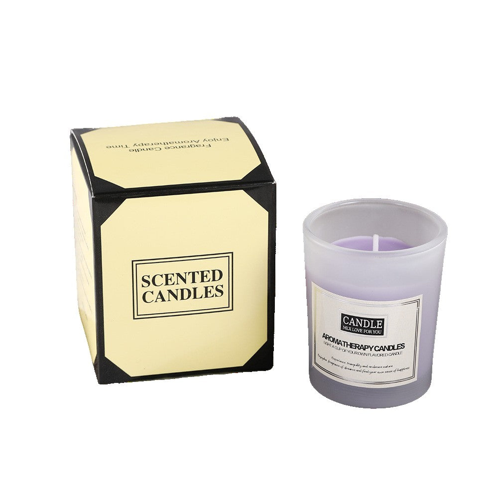 Lumanare Parfumata pentru Aromaterapie, Ceara de Soia Fara Fum, Borcan Sticla Translucida, 50 g, 6.2 x 5.2 cm, Lavanda, Mov