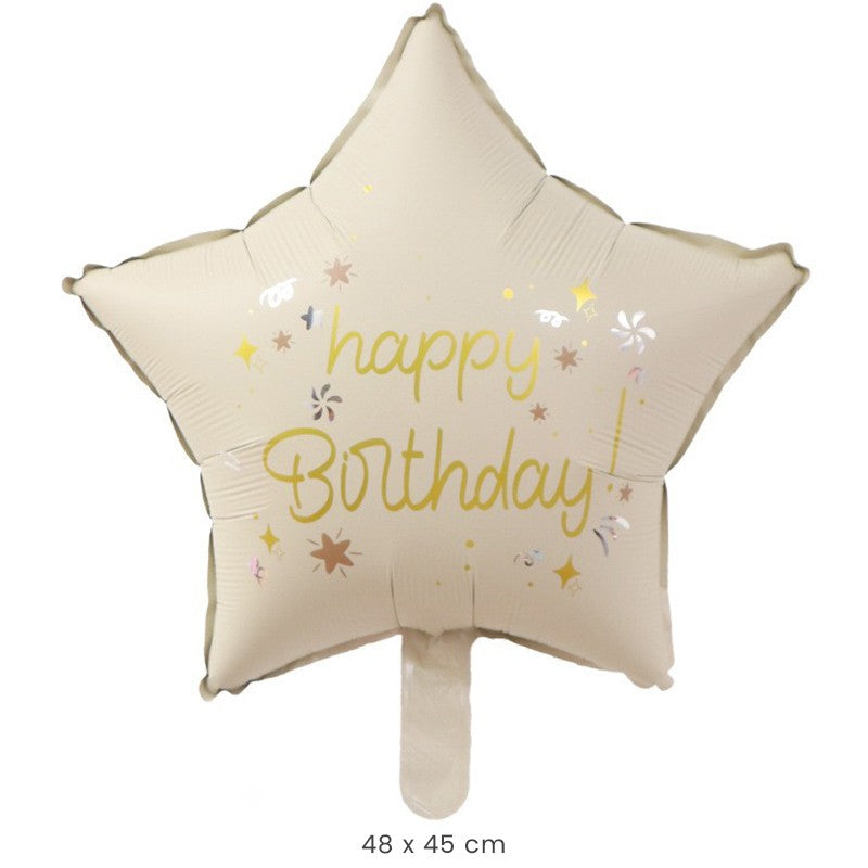 Balon din Folie Metalizata, Figurina in Forma de Stea, Umflare Aer sau Heliu, Pai Inclus, Aluminiu, 45 cm, Bej